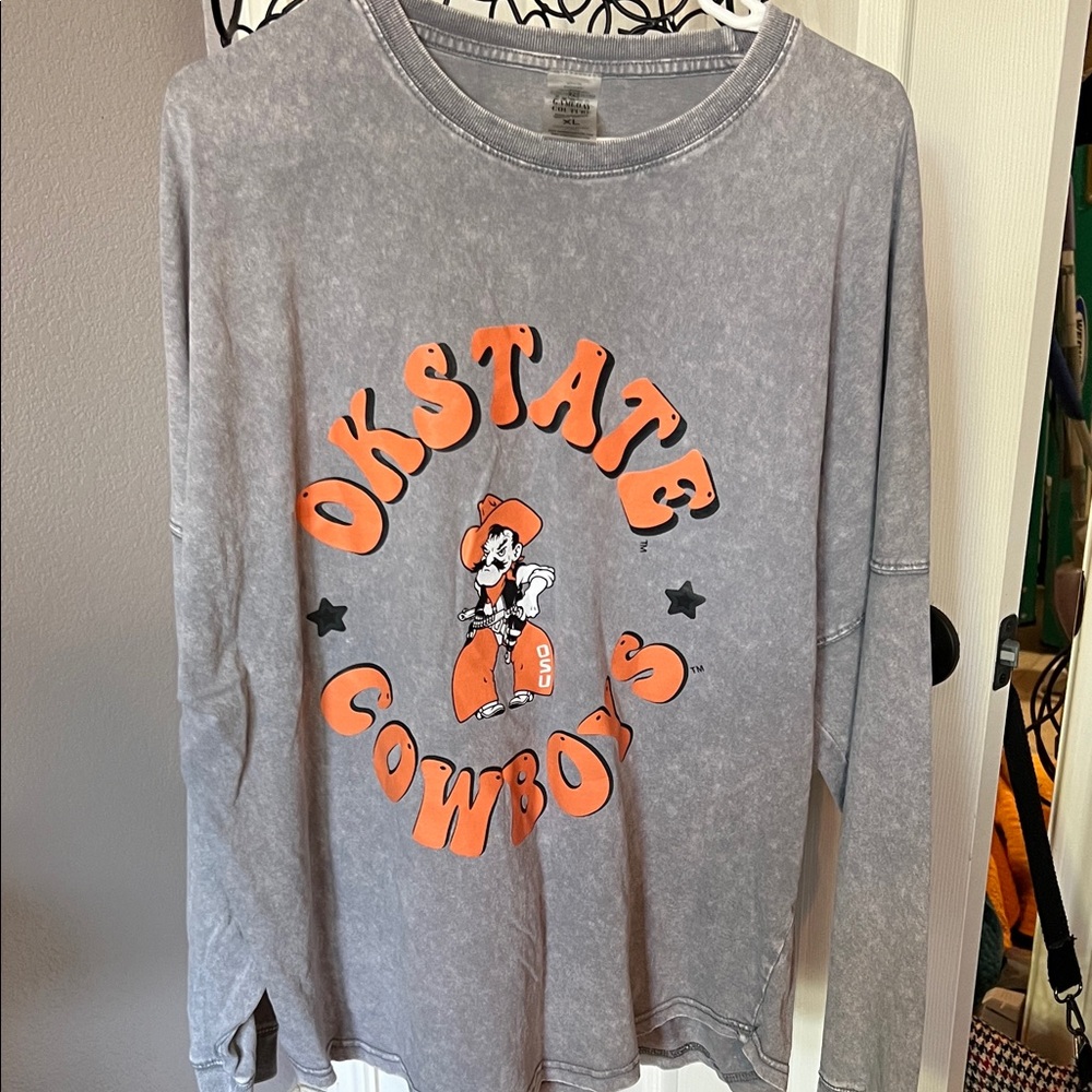 Oklahoma State Cowboys Long-Sleeve Tee - Gray with Orange Logo